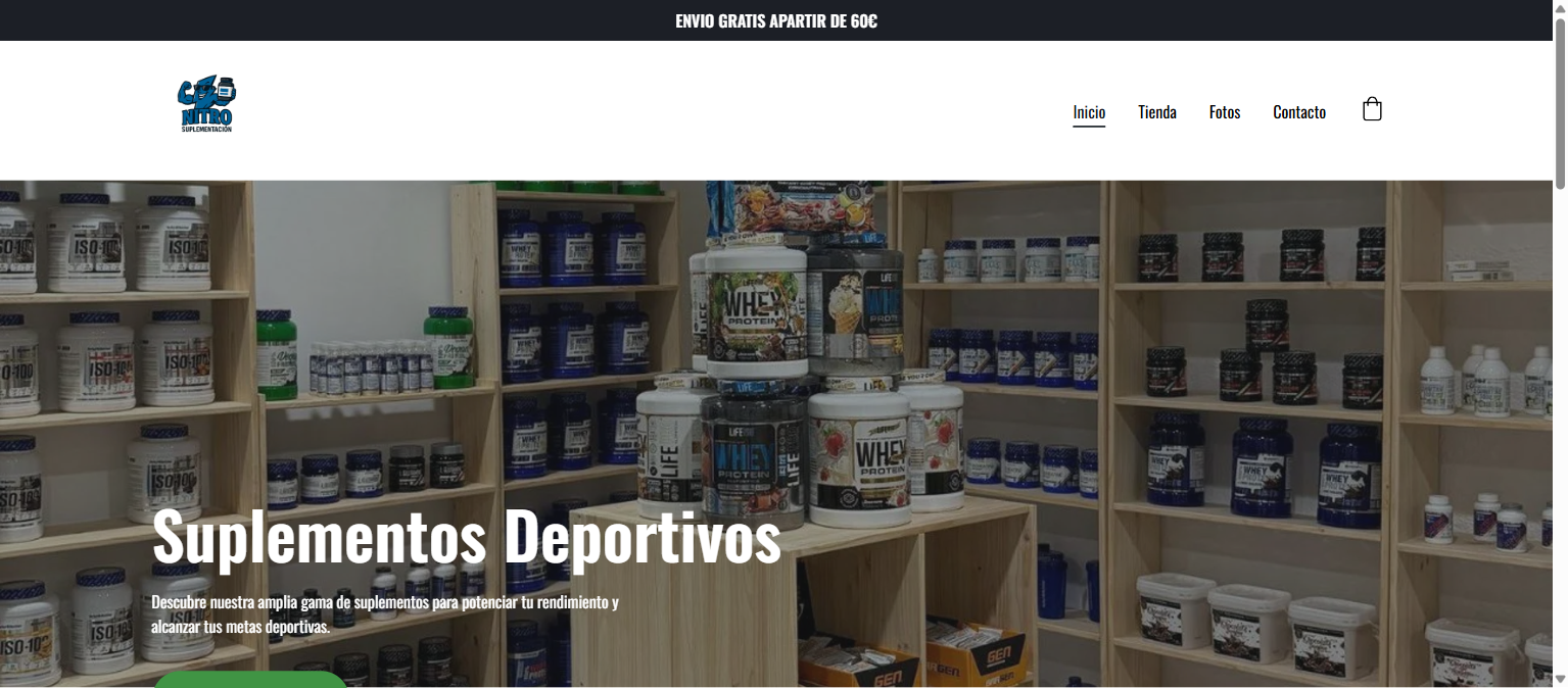 Estat actual de la botiga nitrosuplementacion.com: plantilla bàsica, només castellà.